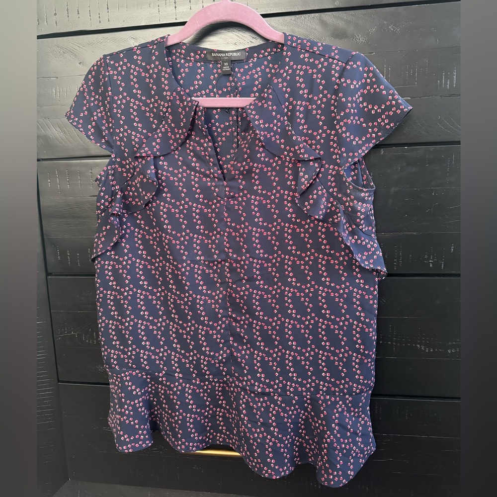 Banana Republic Blue and Red Ruffle Top